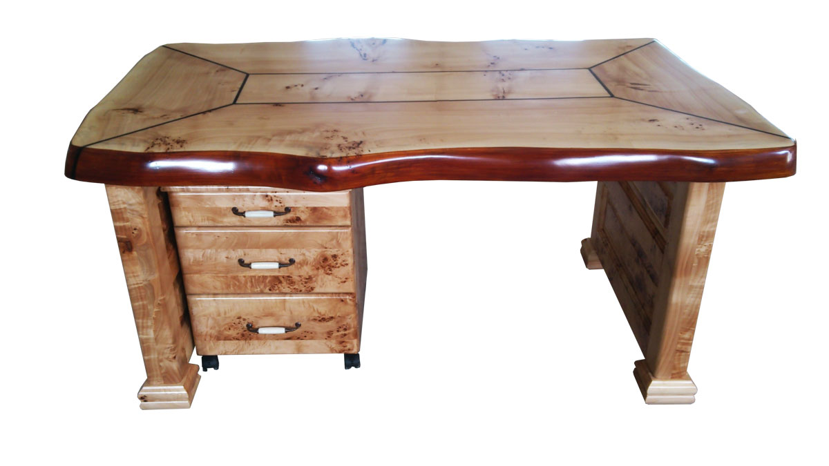 masivni radni stol crna topola masiv ladice