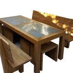 Vrtna garnitura sa kamenom pločom klupe i stol hrast masiv