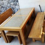 vrtna garnitura sa kamenom klupom i stolčićima hrast drvena