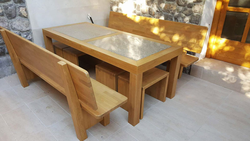 Vrtna garnitura hrast masiv sa stolicama i granitnom pločom
